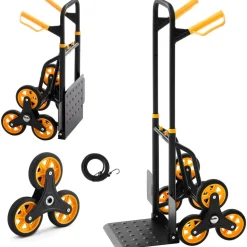 VEVOR Stair Climbing Cart, 330 lbs Stair-Climbing Capacity, Heavy-Duty Folding Trolley Cart with Telescoping Handle, 6 Wheels and 2 Bungee Cords, Stair Climber Dolly for Home, Groceries, Warehouse