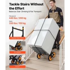 VEVOR Stair Climbing Cart, 330 lbs Stair-Climbing Capacity, Heavy-Duty Folding Trolley Cart with Telescoping Handle, 6 Wheels and 2 Bungee Cords, Stair Climber Dolly for Home, Groceries, Warehouse