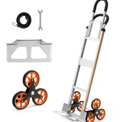 VEVOR Stair Climbing Cart, 330 lbs Stair-Climb Capacity, Aluminum Alloy Folding Trolley Cart with Telescoping Handle, 6 Wheels and 2 Bungee Cords, Stair Climber Dolly for Home, Groceries, Warehouse