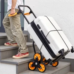 VEVOR Stair Climbing Cart, 440 lbs Stair-Climbing Capacity, Heavy-Duty Folding Trolley Cart with Telescoping Handle, 6 Wheels and 2 Bungee Cords, Stair Climber Dolly for Home, Groceries, Warehouse