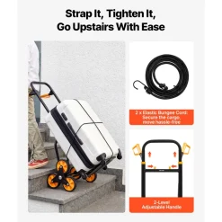 VEVOR Stair Climbing Cart, 440 lbs Stair-Climbing Capacity, Heavy-Duty Folding Trolley Cart with Telescoping Handle, 6 Wheels and 2 Bungee Cords, Stair Climber Dolly for Home, Groceries, Warehouse