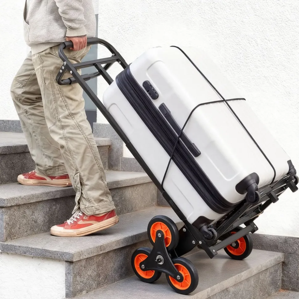 VEVOR Stair Climbing Cart, 220 lbs Stair-Climbing Capacity, Heavy-Duty Folding Trolley Cart with Telescoping Handle, 6 Wheels and 2 Bungee Cords, Stair Climber Dolly for Home, Groceries, Warehouse