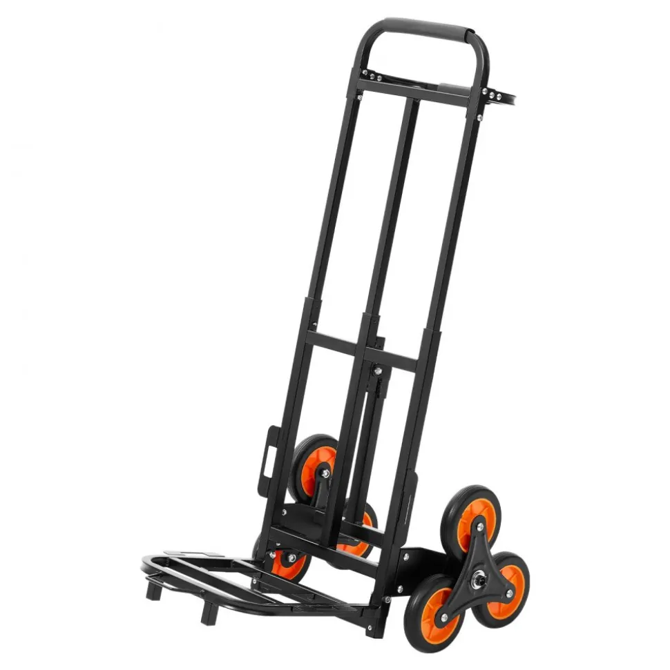 VEVOR Stair Climbing Cart, 220 lbs Stair-Climbing Capacity, Heavy-Duty Folding Trolley Cart with Telescoping Handle, 6 Wheels and 2 Bungee Cords, Stair Climber Dolly for Home, Groceries, Warehouse