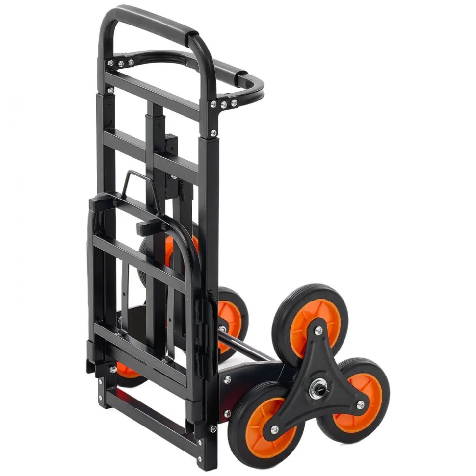 VEVOR Stair Climbing Cart, 220 lbs Stair-Climbing Capacity, Heavy-Duty Folding Trolley Cart with Telescoping Handle, 6 Wheels and 2 Bungee Cords, Stair Climber Dolly for Home, Groceries, Warehouse