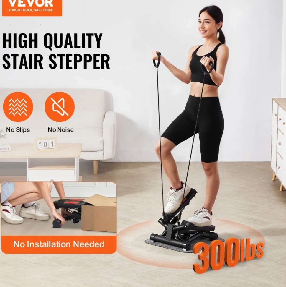 VEVOR Stair Stepper, Mini Stepper for Exercise at Home, Hydraulic Fitness Stepper with Resistance Bands, Full Body Workout Cardio Equipment, Stair Climber with LCD Monitor, 330LBS Load Capacity