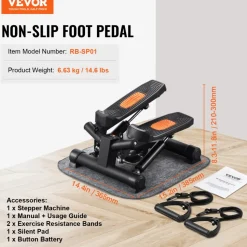 VEVOR Stair Stepper, Mini Stepper for Exercise at Home, Hydraulic Fitness Stepper with Resistance Bands, Full Body Workout Cardio Equipment, Stair Climber with LCD Monitor, 330LBS Load Capacity