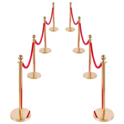 VEVOR Stanchion Post, 8 Pcs Crowd Control Barrier Set with Red Carpet, 6 Red Velvet Ropes, Stainless Steel Gold Stanchion Post Queue with Hollow Base for Theater, Party, Wedding, Exhibition (Gold)