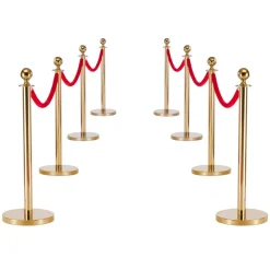 VEVOR Stanchion Post, 8 Pcs Crowd Control Barrier Set with Red Carpet, 6 Red Velvet Ropes, Stainless Steel Gold Stanchion Post Queue with Hollow Base for Theater, Party, Wedding, Exhibition (Gold)