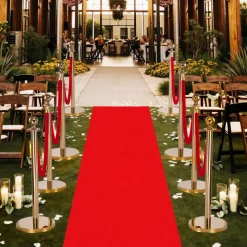 VEVOR Stanchion Post, 8 Pcs Crowd Control Barrier Set with Red Carpet, 6 Red Velvet Ropes, Stainless Steel Gold Stanchion Post Queue with Hollow Base for Theater, Party, Wedding, Exhibition (Gold)