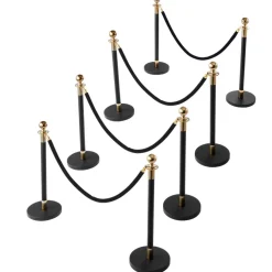 VEVOR Stanchion Post, 8 Pcs Crowd Control Barrier Set with 6 Black Velvet Ropes, Heavy Duty Stainless Steel Stanchion Post Queue with Hollow Base for Theater, Party, Wedding, Exhibition, Event (Black)