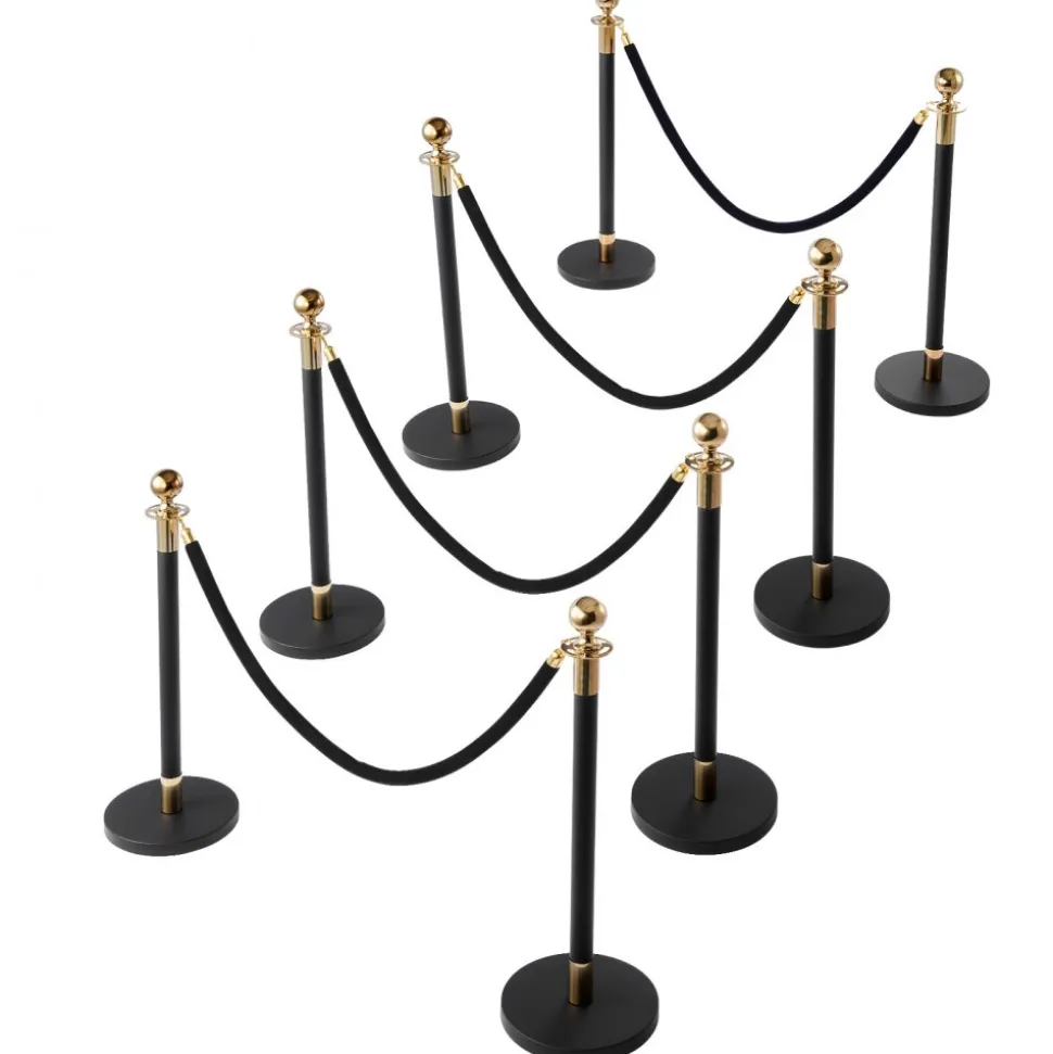 VEVOR Stanchion Post, 8 Pcs Crowd Control Barrier Set with 6 Black Velvet Ropes, Heavy Duty Stainless Steel Stanchion Post Queue with Hollow Base for Theater, Party, Wedding, Exhibition, Event (Black)