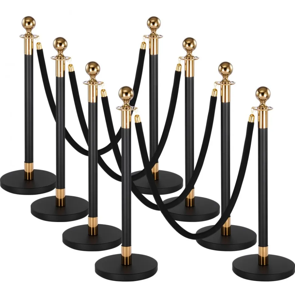 VEVOR Stanchion Post, 8 Pcs Crowd Control Barrier Set with 6 Black Velvet Ropes, Heavy Duty Stainless Steel Stanchion Post Queue with Hollow Base for Theater, Party, Wedding, Exhibition, Event (Black)
