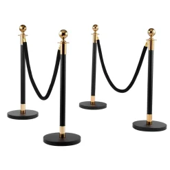 VEVOR Stanchion Post, 8 Pcs Crowd Control Barrier Set with 6 Black Velvet Ropes, Heavy Duty Stainless Steel Stanchion Post Queue with Hollow Base for Theater, Party, Wedding, Exhibition, Event (Black)