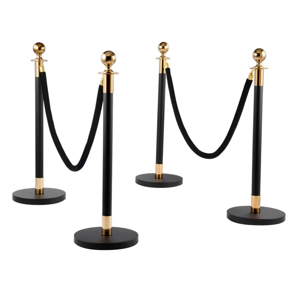 VEVOR Stanchion Post, 8 Pcs Crowd Control Barrier Set with 6 Black Velvet Ropes, Heavy Duty Stainless Steel Stanchion Post Queue with Hollow Base for Theater, Party, Wedding, Exhibition, Event (Black)