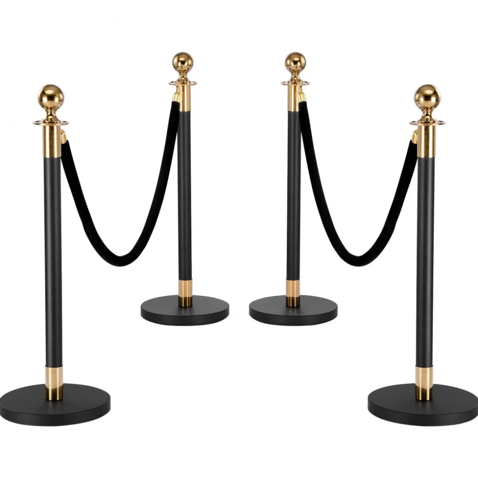 VEVOR Stanchion Post, 8 Pcs Crowd Control Barrier Set with 6 Black Velvet Ropes, Heavy Duty Stainless Steel Stanchion Post Queue with Hollow Base for Theater, Party, Wedding, Exhibition, Event (Black)