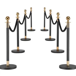 VEVOR Stanchion Post, 8 Pcs Crowd Control Barrier Set with 6 Black Velvet Ropes, Heavy Duty Stainless Steel Stanchion Post Queue with Hollow Base for Theater, Party, Wedding, Exhibition, Event (Black)