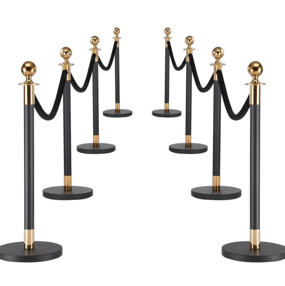 VEVOR Stanchion Post, 8 Pcs Crowd Control Barrier Set with 6 Black Velvet Ropes, Heavy Duty Stainless Steel Stanchion Post Queue with Hollow Base for Theater, Party, Wedding, Exhibition, Event (Black)