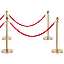 VEVOR Stanchion Post, 6 Pcs Crowd Control Barrier Set with Red Carpet, 4 Red Velvet Ropes, Stainless Steel Gold Stanchion Post Queue with Hollow Base for Theater, Party, Wedding, Exhibition (Black)