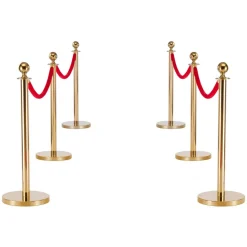 VEVOR Stanchion Post, 6 Pcs Crowd Control Barrier Set with Red Carpet, 4 Red Velvet Ropes, Stainless Steel Gold Stanchion Post Queue with Hollow Base for Theater, Party, Wedding, Exhibition (Black)