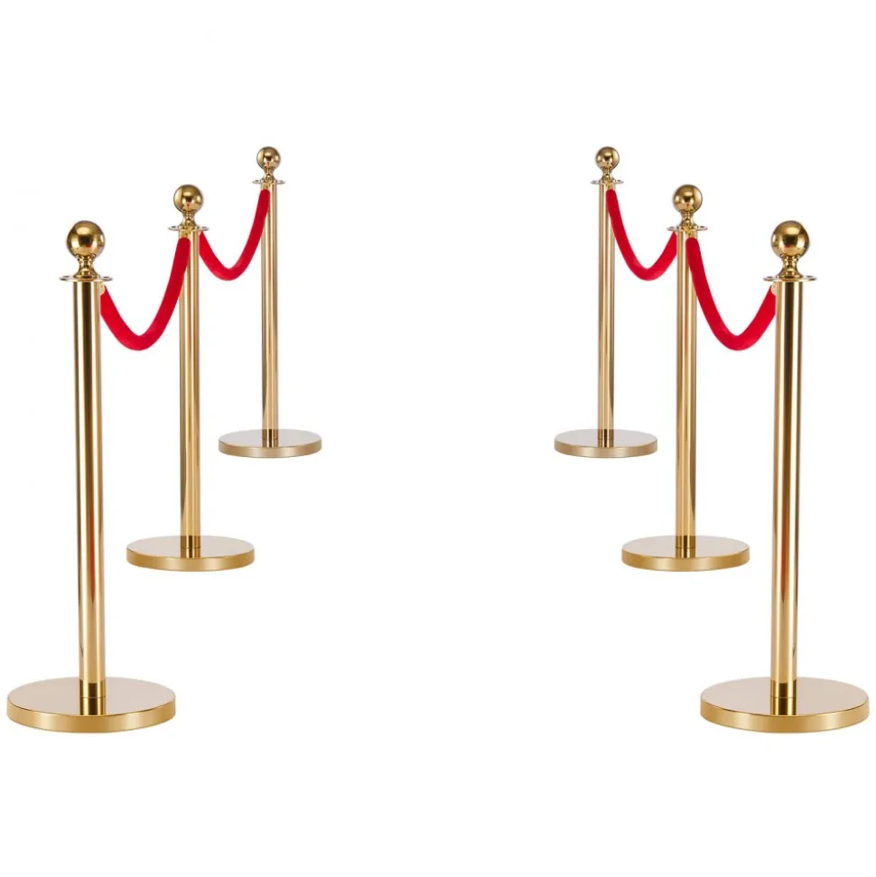 VEVOR Stanchion Post, 6 Pcs Crowd Control Barrier Set with Red Carpet, 4 Red Velvet Ropes, Stainless Steel Gold Stanchion Post Queue with Hollow Base for Theater, Party, Wedding, Exhibition (Black)