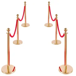 VEVOR Stanchion Post, 6 Pcs Crowd Control Barrier Set with Red Carpet, 4 Red Velvet Ropes, Stainless Steel Gold Stanchion Post Queue with Hollow Base for Theater, Party, Wedding, Exhibition (Black)