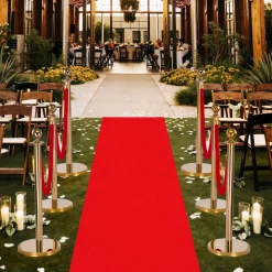 VEVOR Stanchion Post, 6 Pcs Crowd Control Barrier Set with Red Carpet, 4 Red Velvet Ropes, Stainless Steel Gold Stanchion Post Queue with Hollow Base for Theater, Party, Wedding, Exhibition (Black)