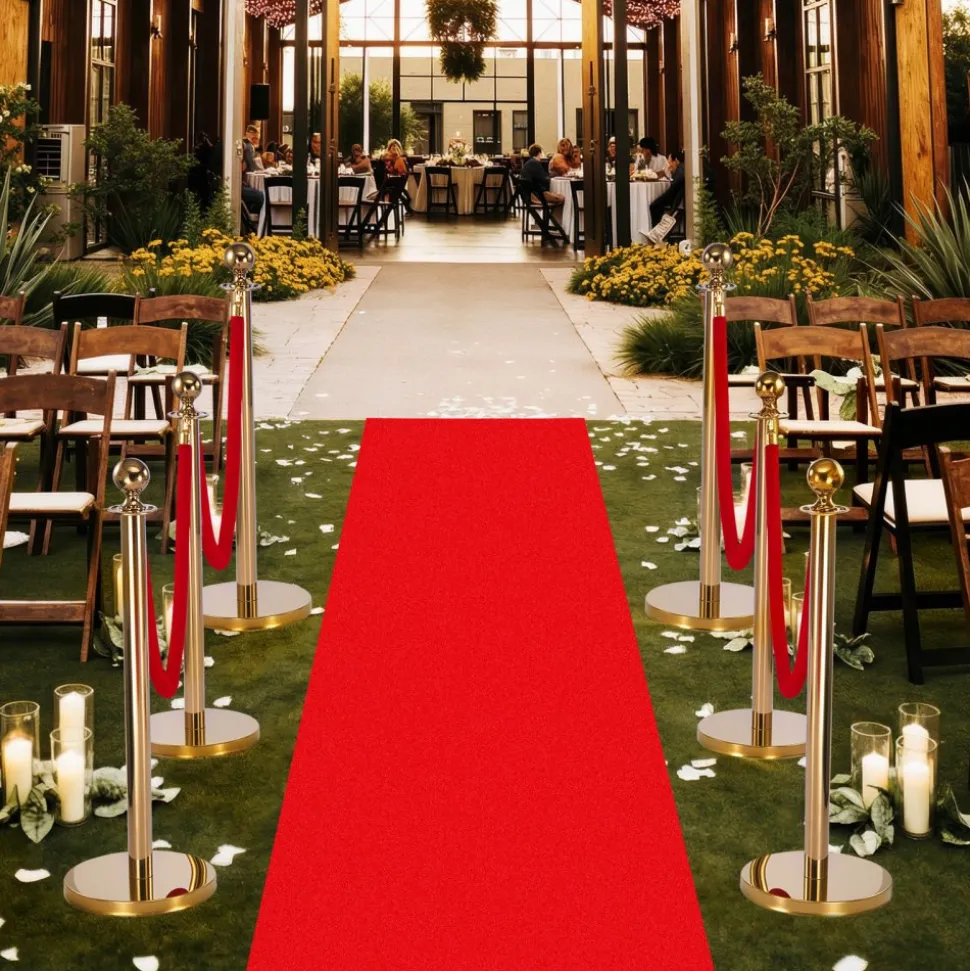 VEVOR Stanchion Post, 6 Pcs Crowd Control Barrier Set with Red Carpet, 4 Red Velvet Ropes, Stainless Steel Gold Stanchion Post Queue with Hollow Base for Theater, Party, Wedding, Exhibition (Black)