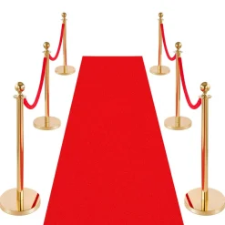 VEVOR Stanchion Post, 6 Pcs Crowd Control Barrier Set with Red Carpet, 4 Red Velvet Ropes, Stainless Steel Gold Stanchion Post Queue with Hollow Base for Theater, Party, Wedding, Exhibition (Black)