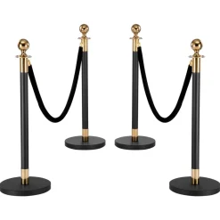 VEVOR Stanchion Post, 4 Pcs Crowd Control Barrier Set with 2 Black Velvet Ropes, Heavy Duty Stainless Steel Stanchion Post Queue with Hollow Base for Theater, Party, Wedding, Exhibition, Event (Black)
