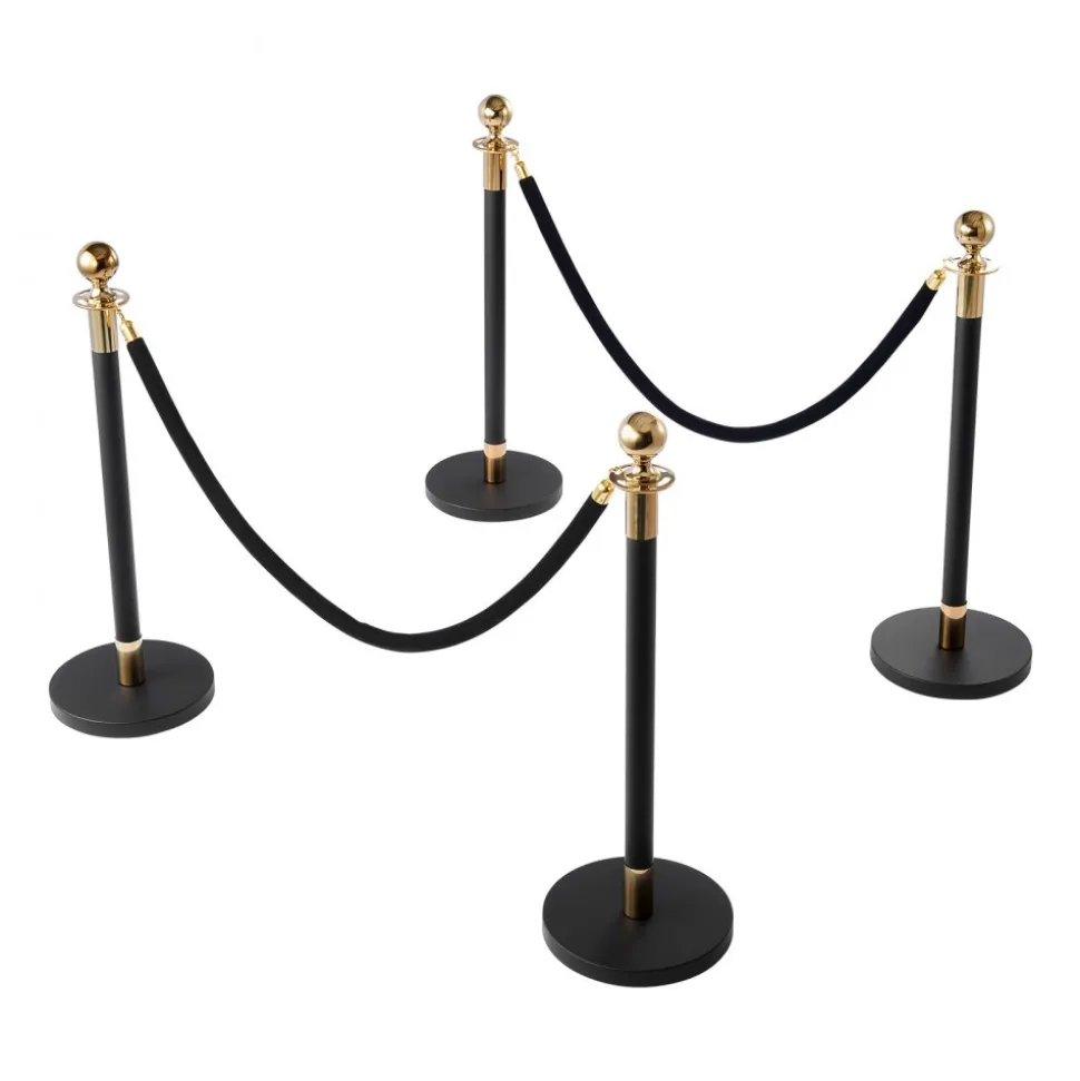 VEVOR Stanchion Post, 4 Pcs Crowd Control Barrier Set with 2 Black Velvet Ropes, Heavy Duty Stainless Steel Stanchion Post Queue with Hollow Base for Theater, Party, Wedding, Exhibition, Event (Black)
