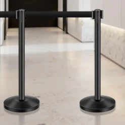 VEVOR Stanchion Post, 6 Pcs Stanchions with Retractable Belts, Carbon Steel Black Stanchions Queue with Sand Injection Hollow Base, Crowd Control Barriers for Theaters, Parties, Weddings, Exhibitions