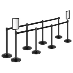 VEVOR Stanchion Post, 8 Pcs Stanchions with Retractable Belts, Carbon Steel Black Stanchions Queue with Sand Injection Hollow Base, Crowd Control Barriers for Theaters, Parties, Weddings, Exhibitions