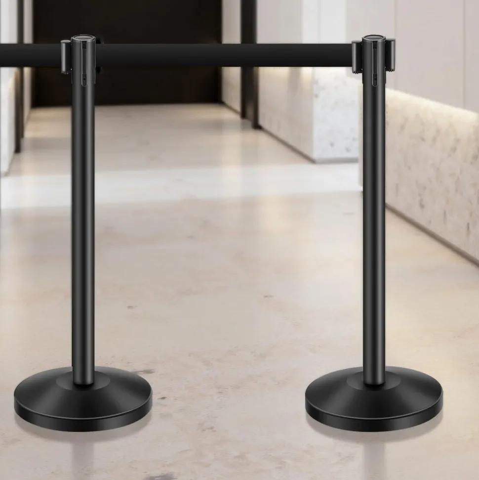 VEVOR Stanchion Post, 8 Pcs Stanchions with Retractable Belts, Carbon Steel Black Stanchions Queue with Sand Injection Hollow Base, Crowd Control Barriers for Theaters, Parties, Weddings, Exhibitions