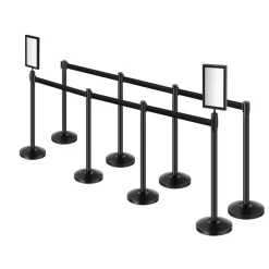 VEVOR Stanchion Post, 8 Pcs Stanchions with Retractable Belts, Carbon Steel Black Stanchions Queue with Sand Injection Hollow Base, Crowd Control Barriers for Theaters, Parties, Weddings, Exhibitions