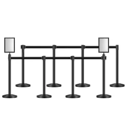 VEVOR Stanchion Post, 8 Pcs Stanchions with Retractable Belts, Carbon Steel Black Stanchions Queue with Sand Injection Hollow Base, Crowd Control Barriers for Theaters, Parties, Weddings, Exhibitions