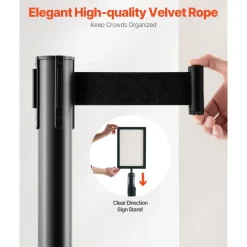 VEVOR Stanchion Post, 8 Pcs Stanchions with Retractable Belts, Carbon Steel Black Stanchions Queue with Sand Injection Hollow Base, Crowd Control Barriers for Theaters, Parties, Weddings, Exhibitions