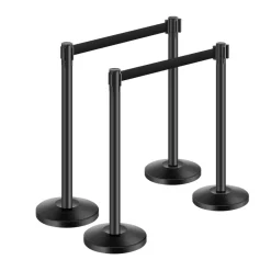 VEVOR Stanchion Post, 4 Pcs Stanchions with Retractable Belts, Carbon Steel Black Stanchions Queue with Sand Injection Hollow Base, Crowd Control Barriers for Theaters, Parties, Weddings, Exhibitions