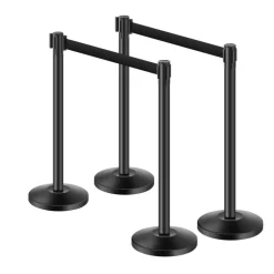 VEVOR Stanchion Post, 4 Pcs Stanchions with Retractable Belts, Carbon Steel Black Stanchions Queue with Sand Injection Hollow Base, Crowd Control Barriers for Theaters, Parties, Weddings, Exhibitions