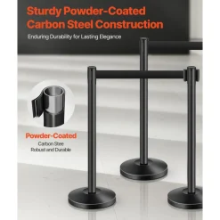 VEVOR Stanchion Post, 4 Pcs Stanchions with Retractable Belts, Carbon Steel Black Stanchions Queue with Sand Injection Hollow Base, Crowd Control Barriers for Theaters, Parties, Weddings, Exhibitions