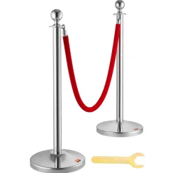 VEVOR Stanchion Post with Velvet Rope, 4-Pack Crowd Control Stanchion with 2PCS 5FT Red Velvet Ropes, Stainless Steel Queue Barrier Line Divider with Fillable Plastic Base, Ball Top for Wedding Museum