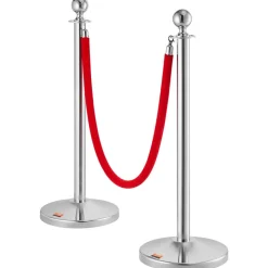 VEVOR Stanchion Post with Velvet Rope, 4-Pack Crowd Control Stanchion with 2PCS 5FT Red Velvet Ropes, Stainless Steel Queue Barrier Line Divider with Fillable Plastic Base, Ball Top for Wedding Museum