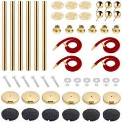 VEVOR Stanchion Post with Velvet Rope, 6-Pack Crowd Control Stanchion with 4PCS 5FT Red Velvet Ropes, Stainless Steel Queue Barrier Line Divider with Ball Top for Events, Museums, Parties
