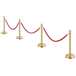 VEVOR Stanchions and Velvet Ropes 4Pcs, Hollow Base with Stainless Steel Post, 3 Red Velvet Ropes and Posts, Crowd Control Barriers Gold Stanchions, Red Carpet Runner Poles for Party Supplies