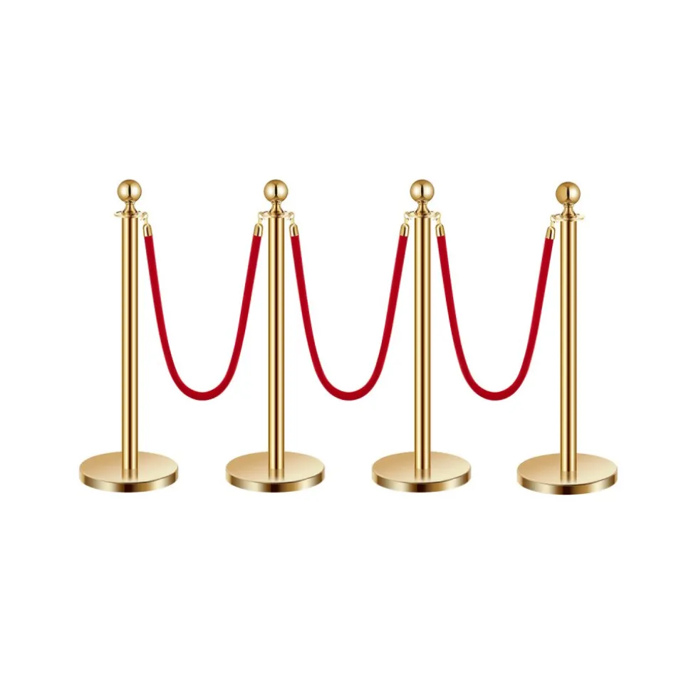 VEVOR Stanchions and Velvet Ropes 4Pcs, Hollow Base with Stainless Steel Post, 3 Red Velvet Ropes and Posts, Crowd Control Barriers Gold Stanchions, Red Carpet Runner Poles for Party Supplies
