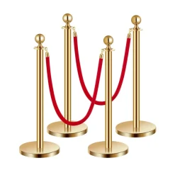 VEVOR Stanchions and Velvet Ropes 4Pcs, Hollow Base with Stainless Steel Post, 2 Red Velvet Ropes and Posts, Crowd Control Barriers Gold Stanchions, Red Carpet Runner Poles for Party Supplies