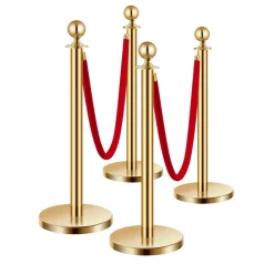 VEVOR Stanchions and Velvet Ropes 4Pcs, Hollow Base with Stainless Steel Post, 2 Red Velvet Ropes and Posts, Crowd Control Barriers Gold Stanchions, Red Carpet Runner Poles for Party Supplies