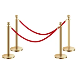 VEVOR Stanchions and Velvet Ropes 4Pcs, Hollow Base with Stainless Steel Post, 2 Red Velvet Ropes and Posts, Crowd Control Barriers Gold Stanchions, Red Carpet Runner Poles for Party Supplies