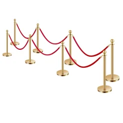 VEVOR Stanchions and Velvet Ropes 8Pcs, Hollow Base with Stainless Steel Post, 6 Red Velvet Ropes and Posts, Crowd Control Barriers Gold Stanchions, Red Carpet Runner Poles for Party Supplies
