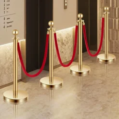 VEVOR Stanchions and Velvet Ropes, 6 Pcs Crowd Control Barriers with 4 Black Velvet Ropes, Stainless Steel Stanchion Post Queue with Sand Injection Hollow Base for Theater, Wedding, Party Supplies