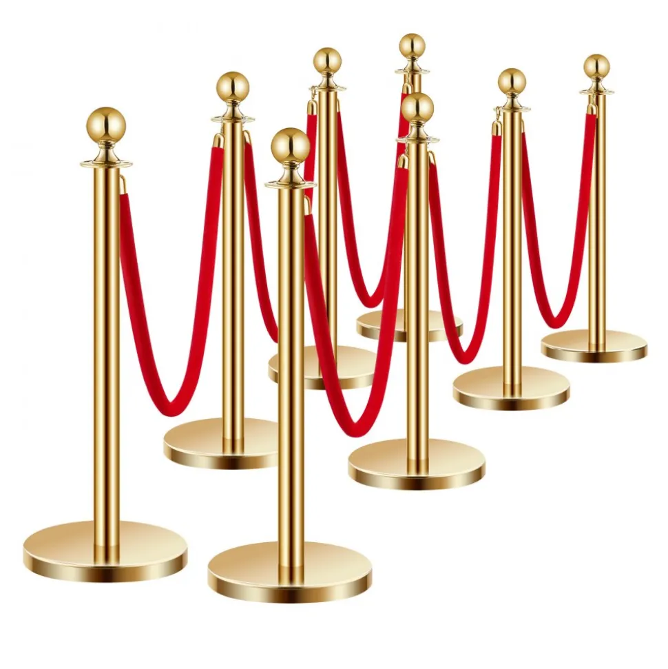 VEVOR Stanchions and Velvet Ropes, 6 Pcs Crowd Control Barriers with 4 Black Velvet Ropes, Stainless Steel Stanchion Post Queue with Sand Injection Hollow Base for Theater, Wedding, Party Supplies